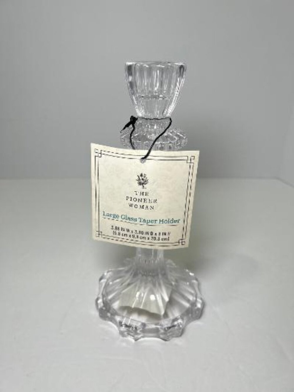 Pioneer Woman 8” Decorative Clear Glass Taper Candle Holder Large New